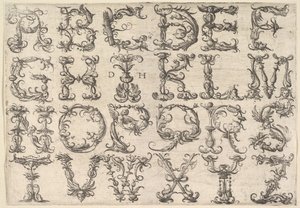 Alfabeto maiuscolo romano ornato, ca. 1520 da Daniel Hopfer