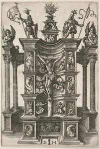 Il Cristo crocifisso in una nicchia decorata da Daniel Hopfer