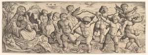Vergine e Bambino con angeli che danzano in un paesaggio da Daniel Hopfer