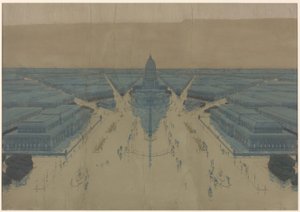Vista della proposta di piazza e degli edifici del Civic Center, pianta di Chicago del 1909