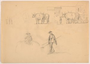 Disegno, aia; figure e buoi, 1878 da Daniel Huntington