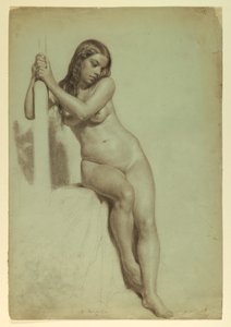 Disegno, Nudo femminile appollaiato su uno sgabello, 1858 da Daniel Huntington