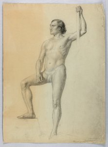 Disegno, Nudo maschile con un piede su un gradino, 1858