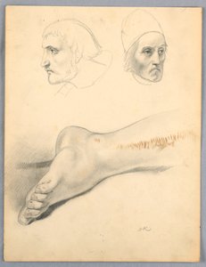 Disegno, piede destro e due teste S, 1852 da Daniel Huntington