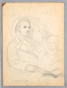 Disegno, schizzi per "Lezione di carità" e ritratto di Peter Richards, Jr., 1849 da Daniel Huntington