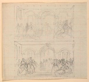 Disegno, due composizioni di figure per il dipinto "Il ricevimento di Lady Washington", 1860 da Daniel Huntington