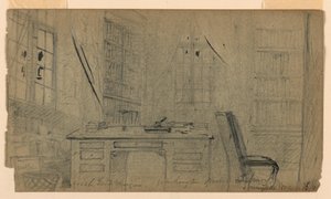 Disegno, Biblioteca di Washington Irving a Sunnyside, 16 marzo 1860 da Daniel Huntington