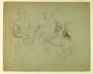 Schizzi di una donna con un liuto, studio per "Tiziano mostra la sepoltura a Carlo V e Clemente VII" da Daniel Huntington