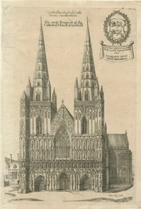 Cattedrale di Lichfield - Facciata Ovest: incisione, nd [?fine 17° secolo]