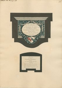 Memoriale a Thomas Clarke e alla moglie Sarah e Thomas Worlidge dalla Chiesa di Fulham da Daniel Lysons