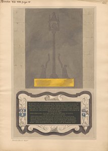 Resti della lastra di ottone e memoriale a William Nicol e Ann sua moglie e Elizabeth sua figlia e William suo figlio della chiesa di Hendon