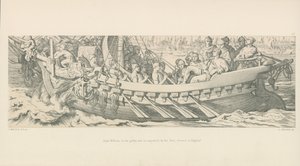 Il duca Guglielmo, nella sua galea, accompagnato dalla sua flotta, attraversa l