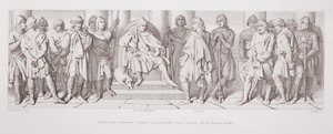 Harold e i suoi compagni portati, come prigionieri, davanti a Guy di Ponthieu e ai suoi cavalieri normanni, da 