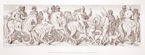 Harold e i suoi cavalieri cavalcano verso il loro luogo di imbarco, a Bosham, Sussex, da 