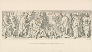 Il giorno prima della battaglia. Un cavaliere, con monaci, inviato da Guglielmo a negoziare con Harold