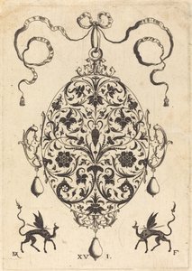 Grande pendente, ovale verticale con ornamento floreale da Daniel Mignot