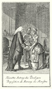 Proposta di matrimonio del clero (incisione) da Daniel Nikolaus (after) Chodowiecki