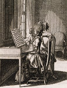 Musica, donna che suona il clavicembalo, di Daniel Niklaus Chodowiecki, da Occupations des dames, Germania, Polonia da Daniel Nikolaus Chodowiecki