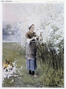 Primavera: Donna che raccoglie fiori - ill. di R. Knight, circa 1905 da Daniel Ridgway Knight