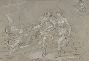 Il Ratto di Elena, verso: Studio di una Figura Maschile Nuda in Ginocchio, fine XVII-XVIII secolo