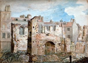 Rovine di un edificio danneggiato dal fuoco in Bear Yard, Westminster, Londra, 1809 da Daniel Thorn