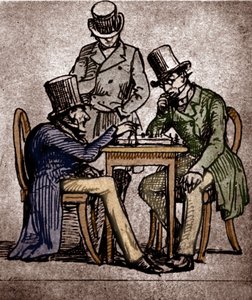 Soren Kierkegaard che gioca a scacchi (penna e inchiostro con lavaggio su carta) da Danish School