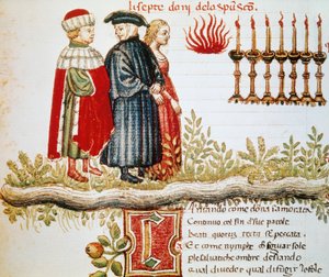 Virgilio, Dante e Matelda, Purgatorio, Canto XXIX, pagina illuminata dalla Divina Commedia, di Dante Alighieri da Dante Alighieri