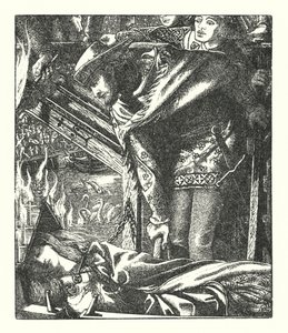 La Dama di Shalott (incisione) da Dante Gabriel (after) Rossetti