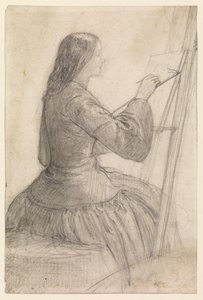 Elizabeth Siddal seduta a un cavalletto, dipingendo, 1854-55 circa da Dante Gabriel Charles Rossetti