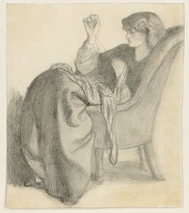 Lachesis: Studio di Jane Morris seduta su una sedia a cucire, 1860s da Dante Gabriel Charles Rossetti
