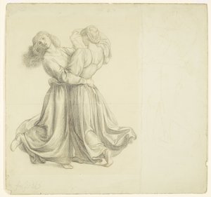 Il prato di Bower - Studio del drappeggio per il ballo delle due ragazze da Dante Gabriel Rossetti
