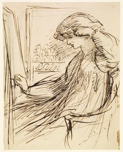 Donna seduta davanti a un telaio da ricamo o a un cavalletto da Dante Gabriel Rossetti