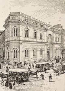Chiesa evangelica in Via Nazionale, Roma, Italia, incisione da un disegno di Dante Paolocci, da L