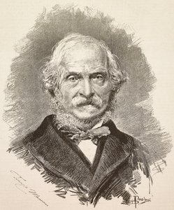 Ritratto di Terenzio Mamiani (1799-1885), politico e scrittore italiano, incisione da un disegno di Dante Paolocci e una fotografia di Della Valle, da L
