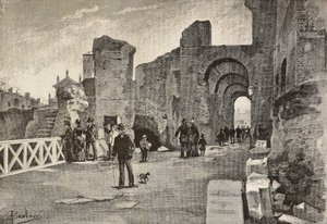 Passeggiata pubblica (Summa Nova Via) nel Palazzo dei Cesari, Roma, Italia, incisione da un disegno di Dante Paolocci, da L