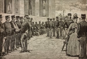 Sopravvissuti di Dogali, Guerra Eritrea, ricevuti dai sovrani nel giardino del Quirinale, Roma, Italia, di Dante Paolocci, L