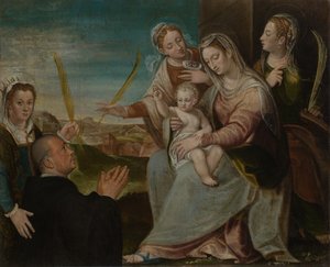 Vergine e Bambino con Sante Caterina, Lucia, Giustina di Padova e un monaco benedettino da Dario Varotari the Elder