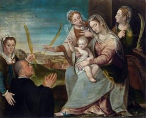La Vergine e il Bambino con Santa Caterina, Santa Lucia, Santa Giustina di Padova e un monaco benedettino da Dario the Elder Varotari