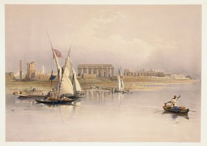 Rovine di Luxor dal Nilo, incisione basata su un disegno di David Roberts