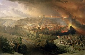 La distruzione di Gerusalemme nel 70 d.C., inciso da Louis Haghe (1806-85) da David (after) Roberts