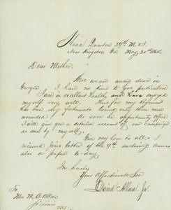 Lettera firmata David Allan, Jr., Quartier Generale 29th M.V.I., vicino a Kingston, Ga., a sua madre Mrs. M.A. Allan, St. Louis, Mo., 20 maggio 1864 da David Allan