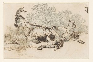 Capra e capretto in un paesaggio da David Alphonse de Sandoz Rollin