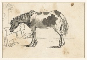 Cavallo in piedi e un cane sdraiato da David Alphonse de Sandoz Rollin