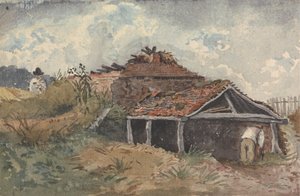 Paesaggio con due figure accanto a un vecchio edificio da David Charles Read