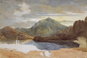 Un lago nel Galles del Nord, Snowdon in lontananza da David Cox