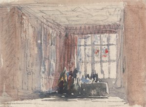 Una stanza Tudor con figure, forse Hardwick Hall o Haddon Hall da David Cox
