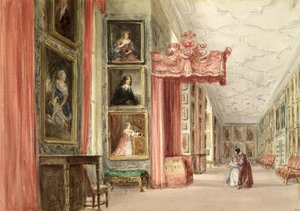 Interno della Long Gallery, Hardwick Hall, Derbyshire, 1838 da David Cox