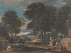 Paesaggio con uomo che si lava i piedi presso una fontana, dopo Poussin da David Cox