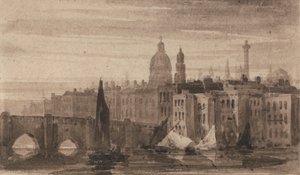 Vecchio Ponte di Londra e Cattedrale di St. Paul dal Tamigi da David Cox