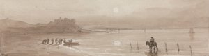 Costa, tramonto con il castello di Harlech da David Cox